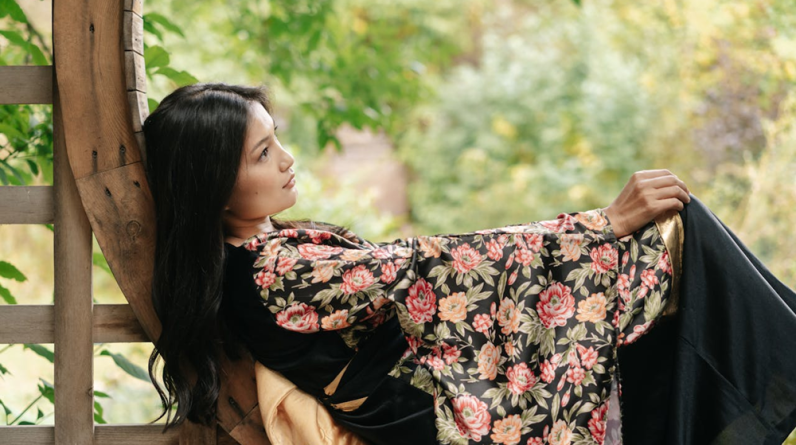 woman enjoying quiet time outside in garden