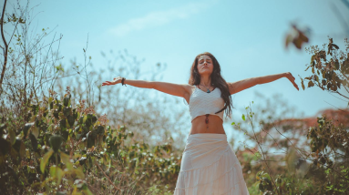 woman outside in nature enjoying solitude